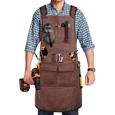 Grembiule da lavoro da uomo per falegnameria, grembiule da officina, grembiule da lavoro in tela da 20 once con 9 tasche porta attrezzi, grembiule da officina resistente, regolabile dalla S alla 3XL,  (1/5)