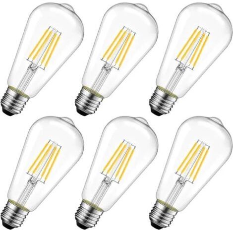 8W Ampoule LED Filament E27 ST64, Ampoule Edison, Equivalent à Ampoule Incandescente 60W, 2700K Blanc Chaud,Lot de 6 (1/4)