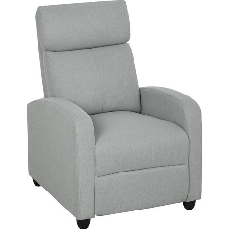 Sillón reclinable, ajustable a 135°, reposapiés extensible, respaldo acolchado, mezcla de lino y poliéster, gris claro. (1/5)