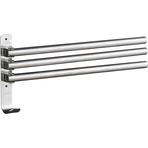 Toallero plegable de 180° con 3 barras y ganchos de acero inoxidable, capacidad de carga de 5 kg, para baño o cocina, montaje en pared. (1/3)