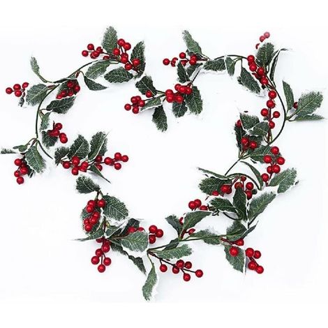 Guirlande De Baies Artificielle - 200 cm - Feuilles De Houx Vertes Et Baies Rouges En Mousse - Pour Porte Cheminée Escaliers Intérieur Extérieur - 1 Pièce