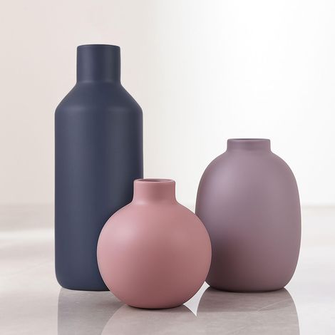 Décoration d'intérieur Neutre : Petits vases rustiques Modernes pour étagères et centres de Table – Vase Herbe de la Pampa en poterie Violet, Gris, Bleu (1/5)