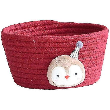Panier de rangement en fil de coton de style japonais, boîte de rangement pour jouets et objets divers, idéale pour la chambre, le salon ou le bureau.-Wine Red Penguin