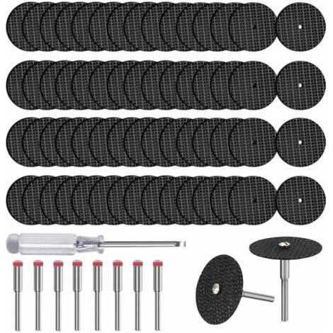 Pair Lot de 60 disques à tronçonner pour Dremel, mini lame de scie circulaire en métal avec 8 mandrins de fixation, accessoires pour outils rotatifs pour couper le métal