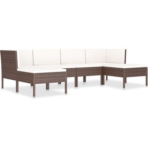 Mobili da giardino mobili da esterno Set di mobili da 6 pezzi con cuscini in resina intrecciata marrone 020016891