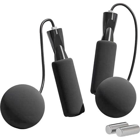 Corde à sauter sans fil lestée avec balle en mousse noire pour le fitness aérobique et l'entraînement (1/3)