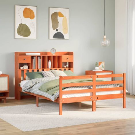 Bookcase Bed without Mattress Wax Brown 160x200cm Solid Wood Pine vidaXL (1/5)