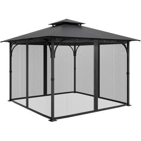 Mophorn Moskitonetz für Pavillon, Ersatznetz für 304,8x304,8x198,1 cm große Pavillons, Insektenabwehrnetz mit 4 Seitenteilen und Doppelreißverschluss (Nur Netz)