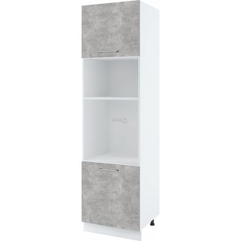 Colonne de cuisine pour micro-onde et four encastrable Bellissi Beton Naturel 2 portes L 60 cm -  Porte avec poignée apparente  Grey