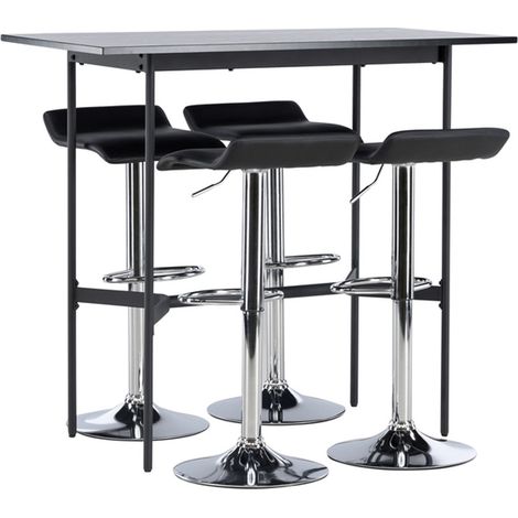 Ensemble Table de Bar & 4 Tabourets "Rax & Jonna" 120cm Noir (1/5)