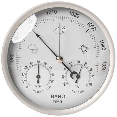 Station météo analogique 3 en 1 en inox Ø132mm - Baromètre, thermomètre, hygromètre (1/4)