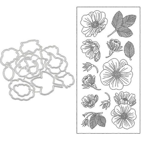 Blumen und Blätter – Klare Stempel-Stanzformen-Kombination – Dekorative Prägeform-Schablone (1/5)