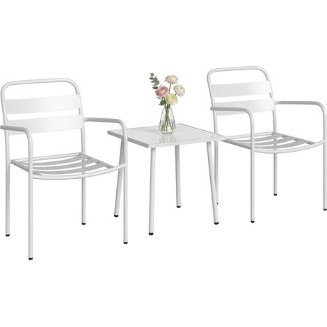 Set da bistrot composto da 3 pezzi: tavolino in vetro e 2 sedie - Mobili da esterno - Bianco