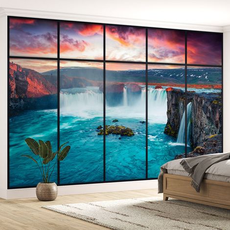 Papier peint panoramique Trompe l'oeil Verrière - Cascades - 130 cm x 82 cm (1/5)