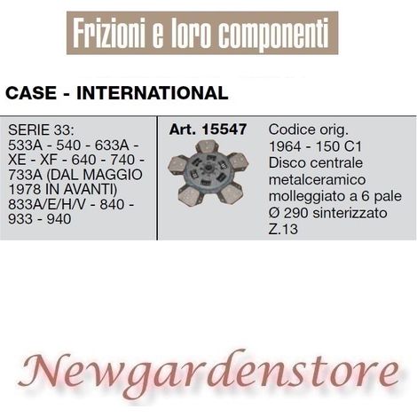 Disco de embrague 15547 CASE INTERNATIONAL 6 cargador tractor Z13 serie 33 533A XE XF