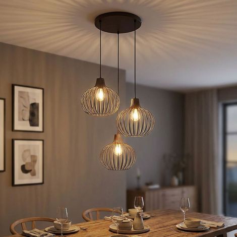 LED Hängeleuchte Pendelleuchte Esszimmerlampe 3-flammig Braun Metall D 50 cm (1/5)