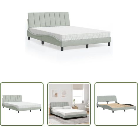 vidaXL Matratze mit Schaumstoff - Bett mit Matratze "Hanko" Hellgrau 140x200 cm Samt (1/5)