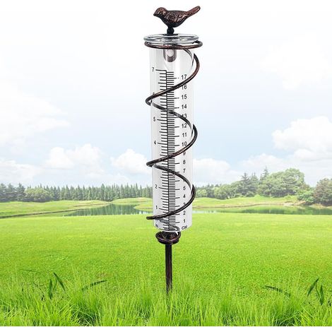 Garten-Regenmesser, frostbeständig, Regenmesser mit Erdspieß, Metall-Regenmesser, Glas-Regenmesser, Regenmesser für Garten, Rasen, Terrasse (Vogel) (1/5)