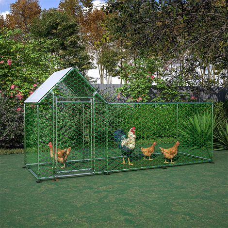 Grande Volière Métal -303x107x152cm -Poulailler Enclos Extérieur Canard Grillage Animaux Oiseaux Jardin Toit Étanche - Argent (1/5)