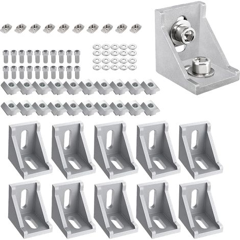 Équerre Aluminium, 10 Pièces Profil en Aluminium Connecteur 30x30, avec vis à Lentille, écrou Coulissant, écrou en T, Rondelles, pour Profilé de Support, Profilé de Montage (1/5)