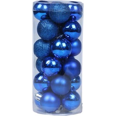 Lot de 24 boules de décoration pour sapin de Noël - Bleu foncé