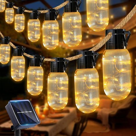15 Ampoules Guirlande Lumineuse Exterieure Solaire Étanche IP65, 8 Modes Guirlande Solaire Exterieur Jardin Intérieur, LED Guirlande Guinguette Solaire, Guirlande Lumineuse Solaire Pour Balcon (A) (1/5)