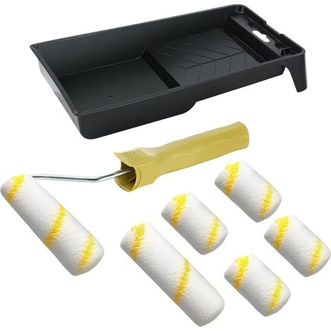 Kit Rouleau Peinture Mousse 8 Pièces, 4x 6cm + 2x 11cm, avec Bac et Manche (1/5)