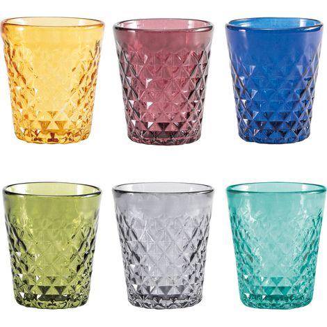 Zafferano Set di 6 Tumbler Balloton in vetro soffiato a bocca colorato, lavorazione artigianale veneziana, d.8 cm, altezza 9.6 cm, capacità 35cl