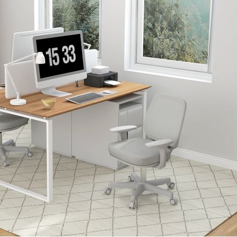 Sedia da ufficio in poliestere grigia con schienale in rete, altezza regolabile e funzione oscillante 55 x 48 x 82,5-94,5 cm (1/5)