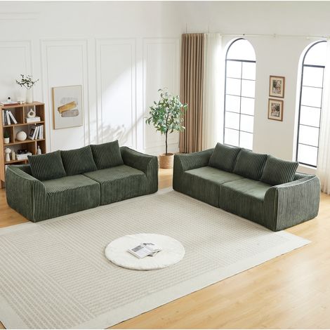 Sofá modular de pana verde con relleno de espuma, diseño curvo, sin montaje y fácil de mover (1/5)