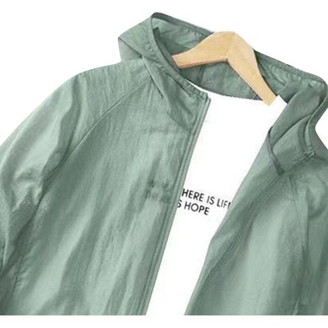 Veste de protection solaire homme, légère et respirante, à manches longues, avec capuche rafraîchissante et anti-UV, idéale pour la pêche, la randonnée et le sport en été (vert, taille XL). (1/5)