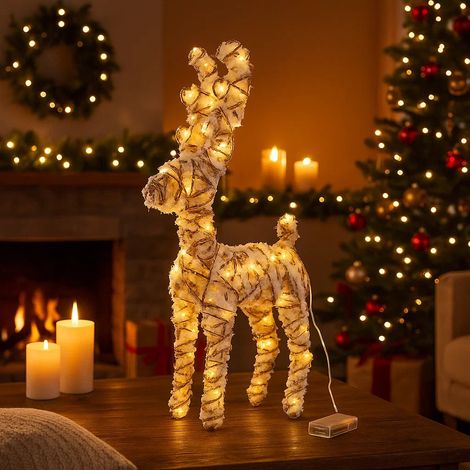 Renna natalizia bianco color oro con luci led per decorazioni natalizie -37 cm (1/4)