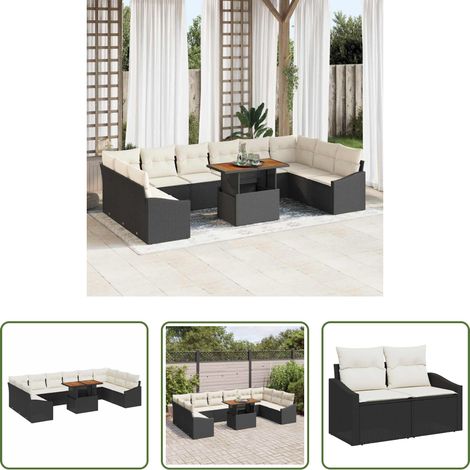 vidaXL Canapé lit - Ensemble de canapé de jardin 11 pcs Noir Poly rotin (1/5)