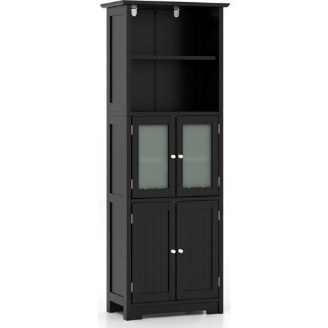 Mobiletto da bagno moderno capiente in MDF nero 60 x 30 x 163 cm 200012763