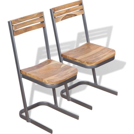 Juego de 2 sillas de comedor de cocina de diseño moderno en madera maciza de teca CDS020947
