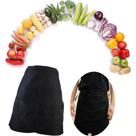Tablier à Taille Unisexe Noir en Polyester et Coton avec Poche Résistant Rétrécissement Court pour Serveurs en Cafés et Écoles (1/5)