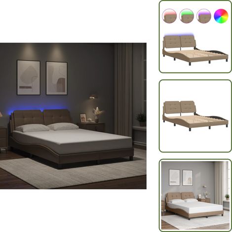 Cama con LED - vidaXL Estructura de cama con LED sin colchón Zadar capuchino 140x200 cm - Cama con luces LED