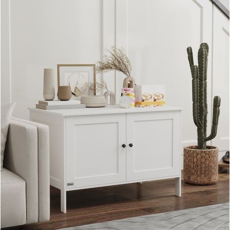 Mueble arenero para gatos con puerta MDF blanco HAVRYA (1/5)