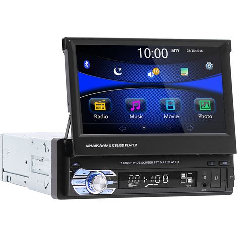 1-DIN-Autoradio mit 7-Zoll-HD-Ausklappbildschirm, Bluetooth, Freisprecheinrichtung, USB, FM-Radio, MirrorLink, AUX-Eingang und Rückfahrkamera