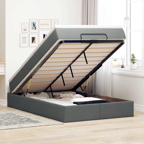 Ottoman-Bett mit Matratze Dunkelgrau 120x200 cm Stoff