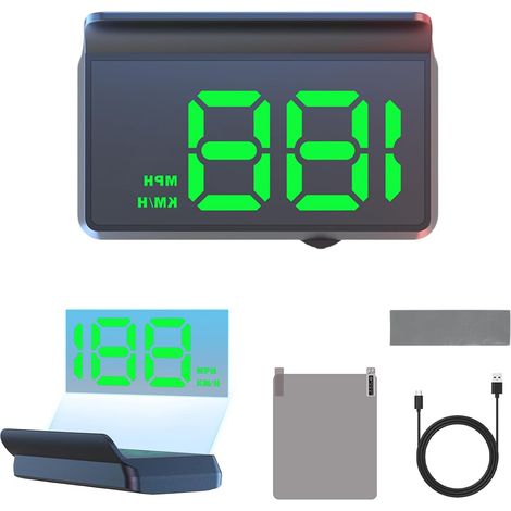 Affichage Tete Haute Voiture, 9 cm Compteur de Vitesse Gps USB Plug-and-Play, Afficheur Tete Haute Universel Compteur avec Capot pour Tous Types de Véhicules (Voyant Vert) (1/5)