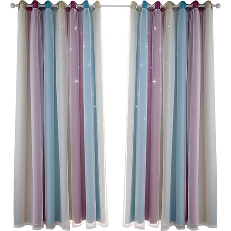 Rideaux à étoiles doubles, rideaux occultants haute définition pour chambre d'enfant, chambre de fille, salon, rideaux à étoiles double couche colorés pour fenêtre (1/5)