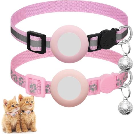 2 Pièces Collier Chat, Collier Réfléchissant, pour Chat avec Cloche et Support, Colliers Chaton Anti Etranglement Tracker, Mignon Colliers Traceur Chaton pour Garçon Fille (Rose) (1/5)