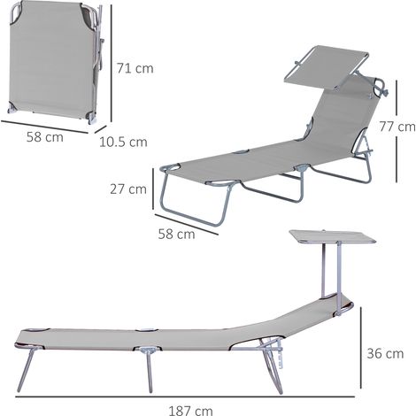 Transat pliant, chaise longue de jardin avec auvent, chaise longue avec dossier réglable 4 positions, chaise longue de camping résistante aux intempéries, charge maximale 120 kg, pour jardin, plage, p (1/5)