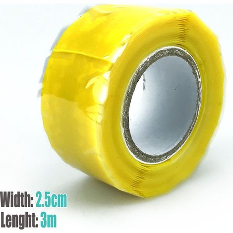 3 mètres jaune Ruban adhésif en caoutchouc silicone résistant aux hautes tensions et aux hautes/basses températures, ruban isolant auto-adhésif et auto-fondant, ruban auto-adhésif pour dissipation de (1/5)