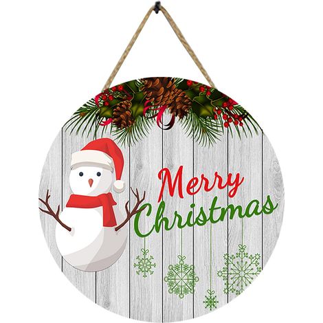 Panneau De Porte En Bois - Panneau Ronde Accueil Noël Avec Bonhomme De Neige - 30 X 30 Cm - Pour Décoration Intérieure Et Extérieure (1/5)