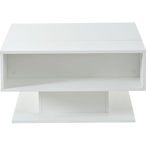 Tavolino da salotto rialzabile 80x75x40 cm con vano nascosto, LED, bianco HOMVRA (1/5)