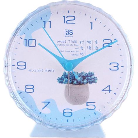Réveil silencieux, sans tic-tac, analogique, à piles, rond, de table de chevet, convient aux enfants, aux étudiants, aux chambres et aux voyages, bleu. (1/5)