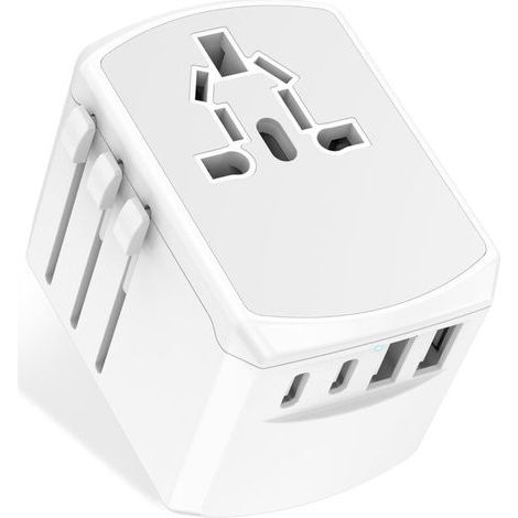 Adaptateur de voyage universel multiprise mondiale - Chargeur de voyage international avec 2 ports USB C et 2 ports USB, adaptateur de voyage tout-en-un Royaume-Uni vers UE, États-Unis, Royaume-Uni, A (1/5)