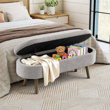 Banco de almacenamiento multifuncional, tejido de chenilla suave, patas de madera, estructura de madera maciza, 20 litros de capacidad, 110 x 40 x 42 cm, ideal para dormitorio, salón, zapatero o pasil (1/5)